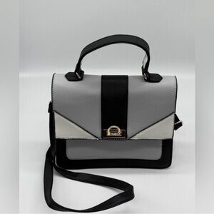 Ardene Colorblock Crossbody Shoulder Bag Black Gray White Gold Hardware